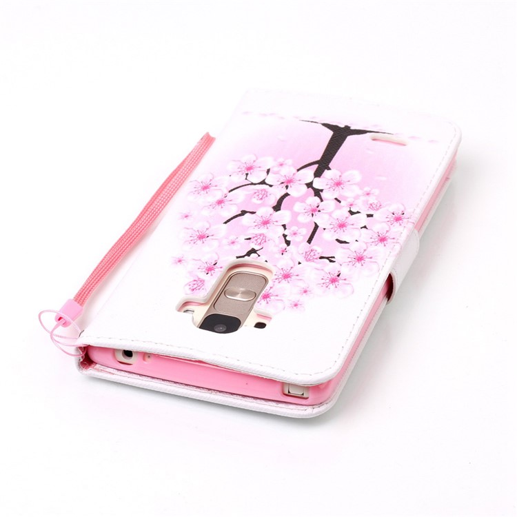 Patterned Leather Wallet Case with Strap for LG G Stylo LS770 - Pretty Plum Flower-6