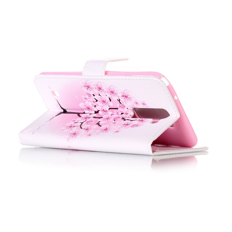 Patterned Leather Wallet Case with Strap for LG Stylus 2/G Stylo 2 LS775 - Pretty Plum Flower-4