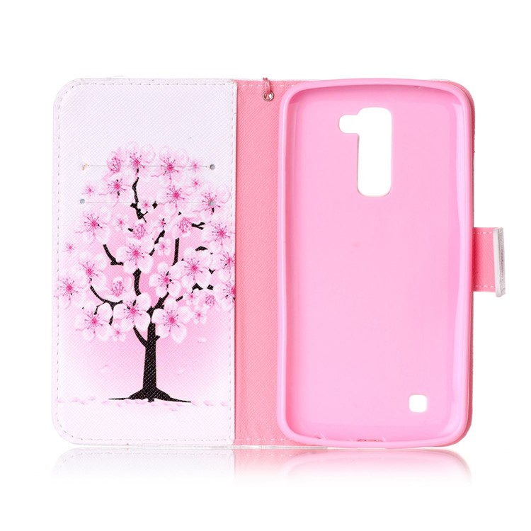 Pattern Printing Wallet Leather Cover with Lanyard for LG K10 - Plum Blossom-3