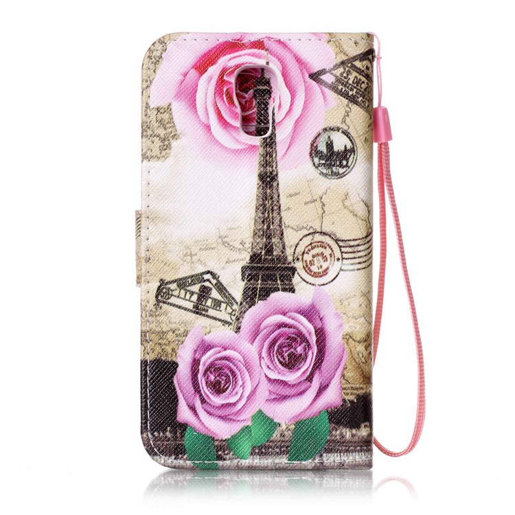 Pattern Printing Wallet Leather Case with Lanyard for LG X Screen - Eiffel Tower and Roses-2
