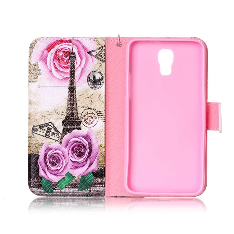 Pattern Printing Wallet Leather Case with Lanyard for LG X Screen - Eiffel Tower and Roses-3