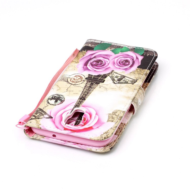 Pattern Printing Wallet Leather Case with Lanyard for LG X Screen - Eiffel Tower and Roses-6