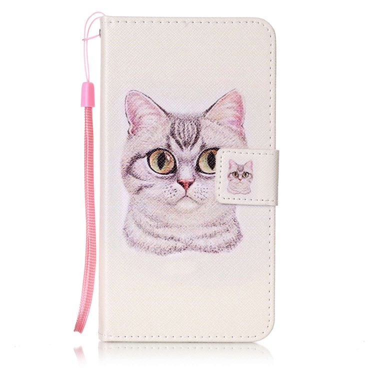 Pattern Printing Wallet Leather Case with Lanyard for LG X Power K220 K220DS - Lovely Cat-1