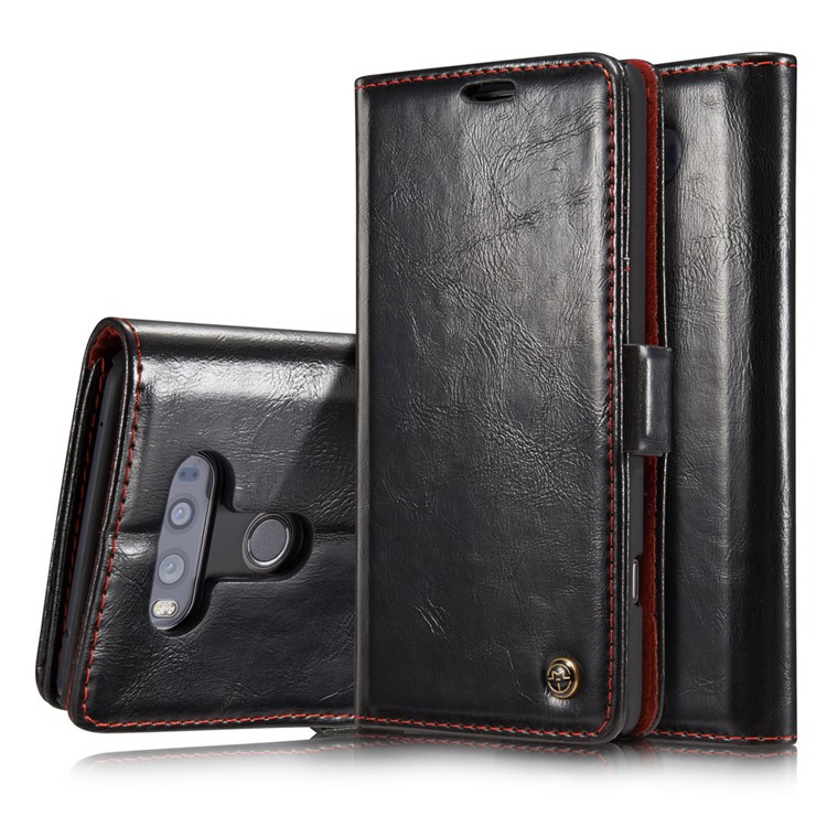 CASEME Oil Wax Leather Wallet Flip Phone Case for LG V20 - Black-1