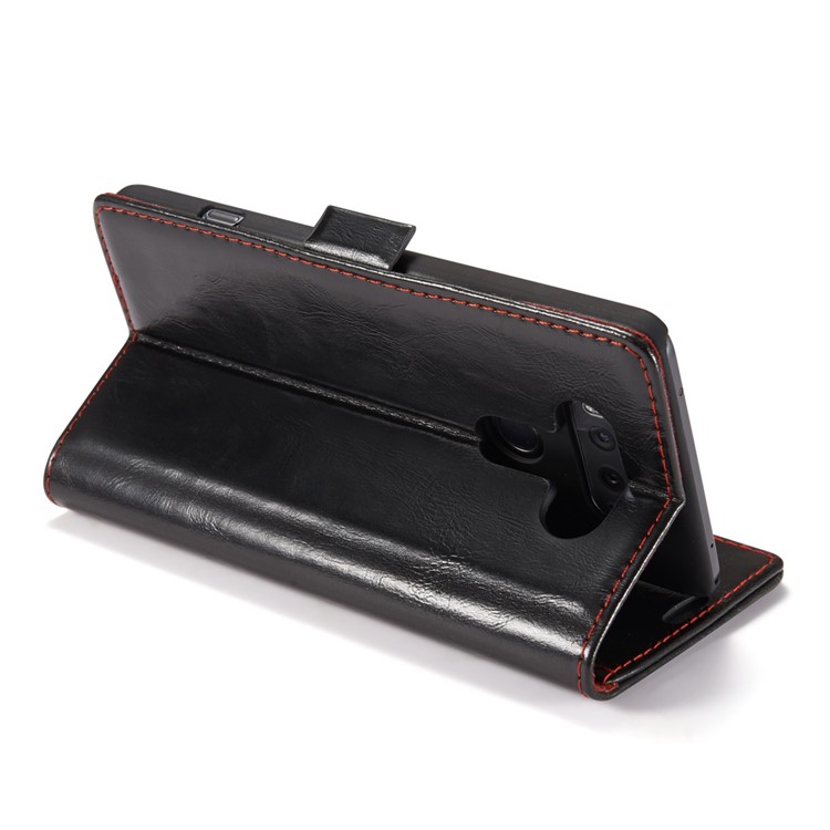 CASEME Oil Wax Leather Wallet Flip Phone Case for LG V20 - Black-10