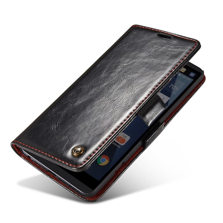 CASEME Oil Wax Leather Wallet Flip Phone Case for LG V20 - Black-14