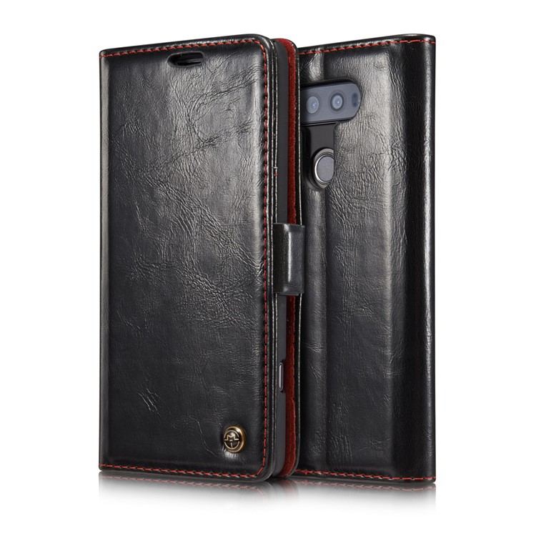 CASEME Oil Wax Leather Wallet Flip Phone Case for LG V20 - Black-2