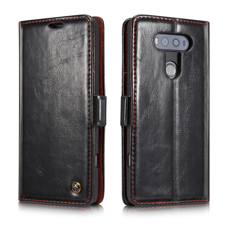 CASEME Oil Wax Leather Wallet Flip Phone Case for LG V20 - Black-3