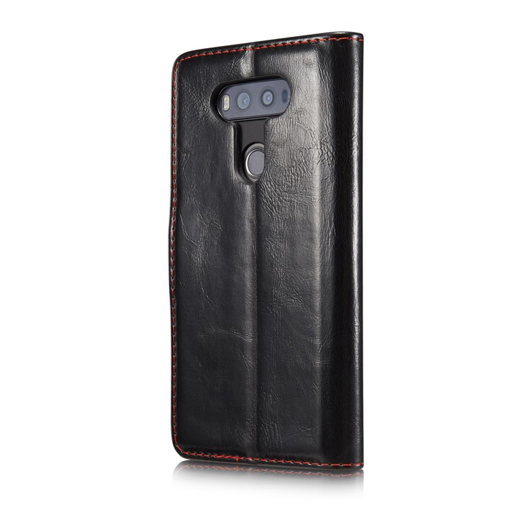CASEME Oil Wax Leather Wallet Flip Phone Case for LG V20 - Black-5