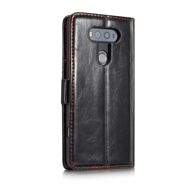 CASEME Oil Wax Leather Wallet Flip Phone Case for LG V20 - Black-6