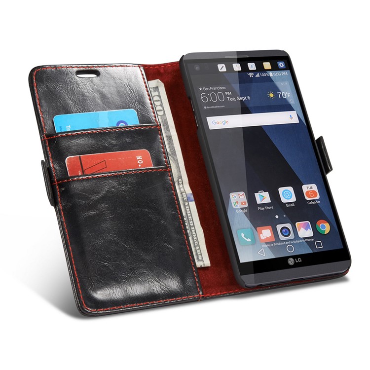 CASEME Oil Wax Leather Wallet Flip Phone Case for LG V20 - Black-8