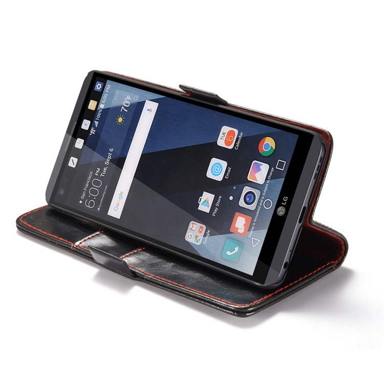 CASEME Oil Wax Leather Wallet Flip Phone Case for LG V20 - Black-9