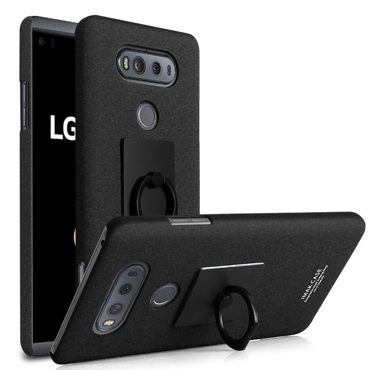 IMAK Ring Holder Kickstand Matte PC Phone Case for LG V20 - Black-1