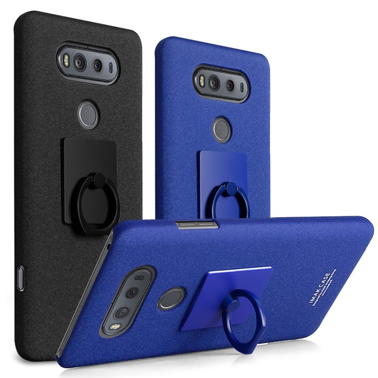 IMAK Ring Holder Kickstand Matte PC Phone Case for LG V20 - Black-3
