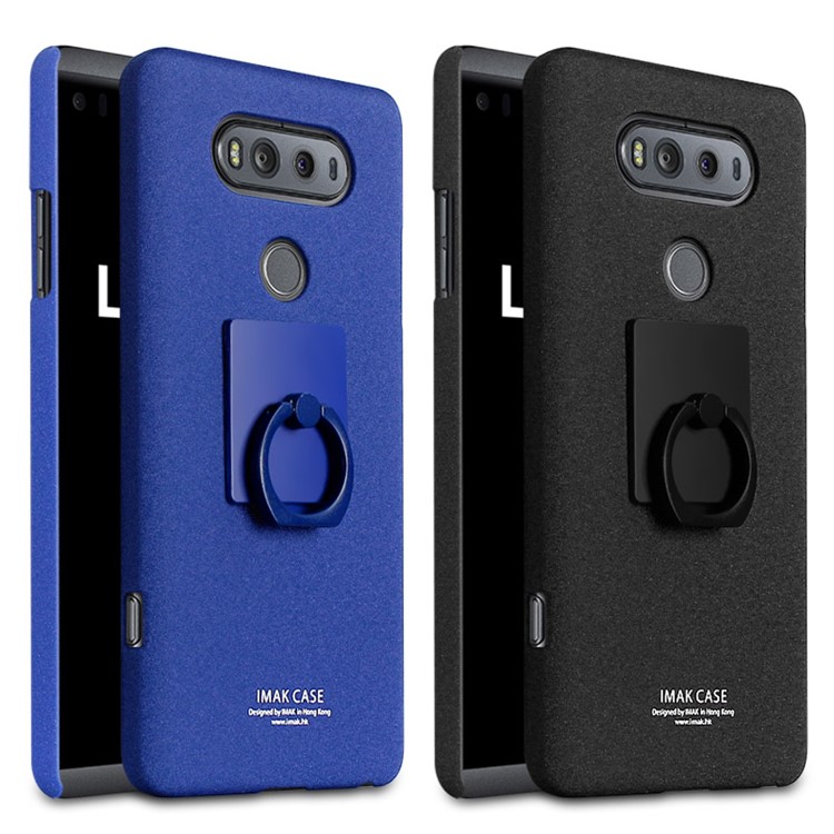 IMAK Ring Holder Kickstand Matte PC Phone Case for LG V20 - Black-5