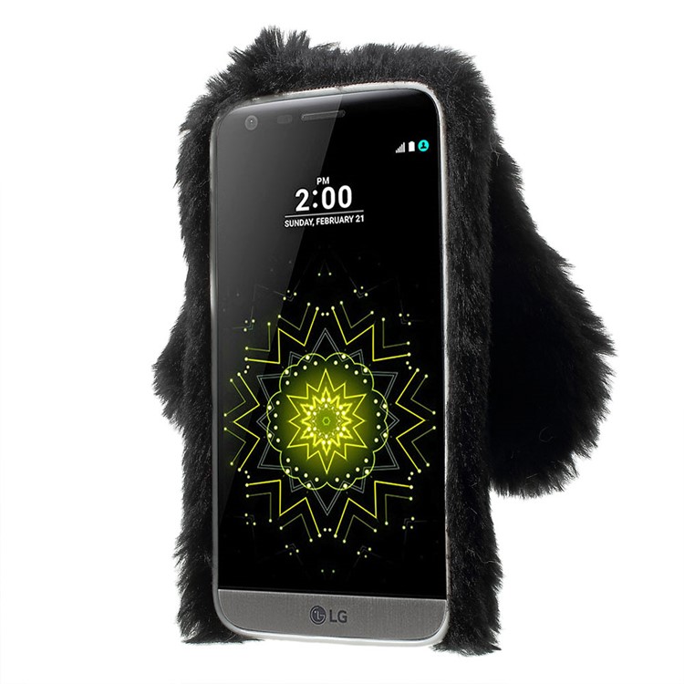 Rabbit Shape Fluffy Warm Fur TPU Kickstand Case for LG G5 / G5 SE - Black-2