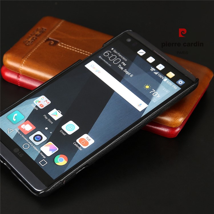 PIERRE CARDIN for LG V20 Stitched Genuine Leather Coated Plastic Case - Black-10
