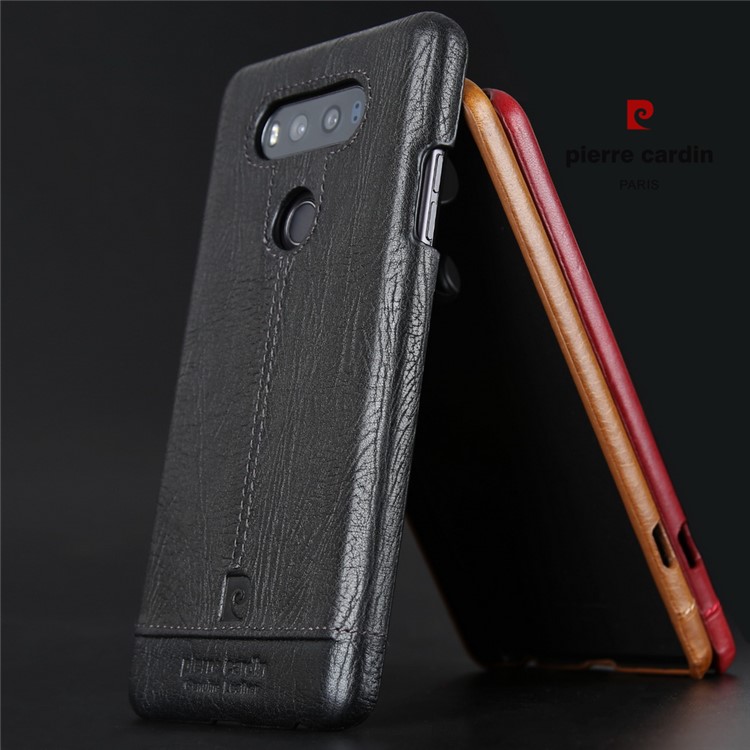 PIERRE CARDIN for LG V20 Stitched Genuine Leather Coated Plastic Case - Black-12