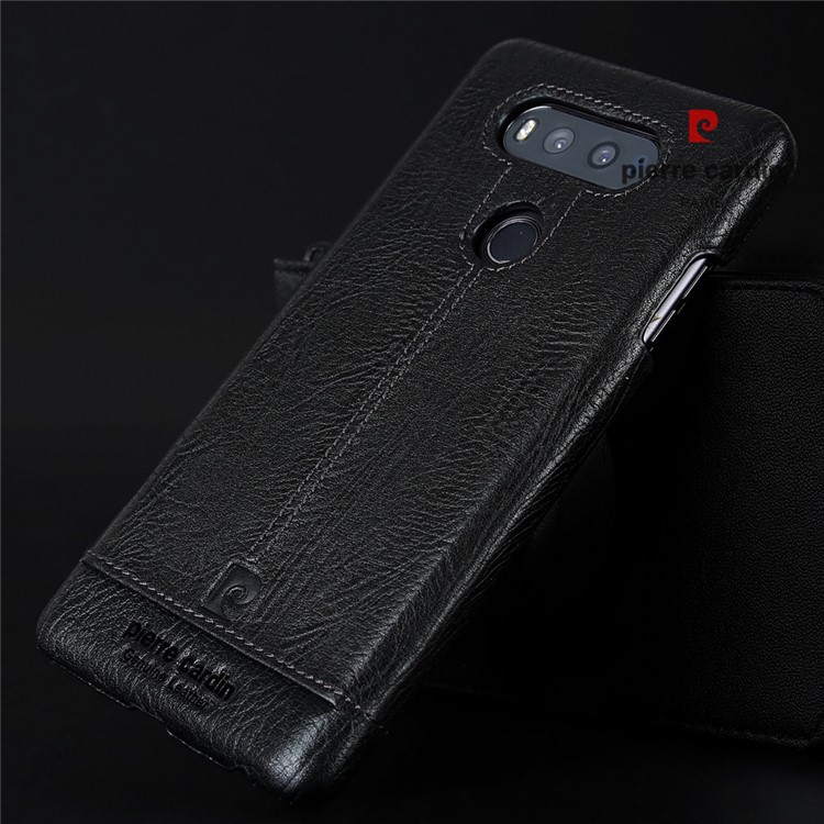 PIERRE CARDIN for LG V20 Stitched Genuine Leather Coated Plastic Case - Black-5