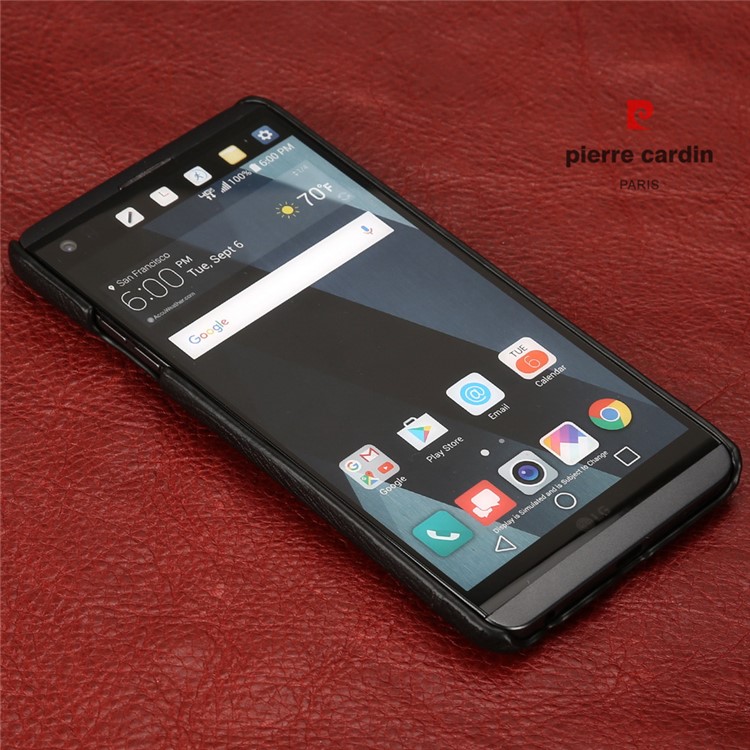 PIERRE CARDIN for LG V20 Stitched Genuine Leather Coated Plastic Case - Black-7