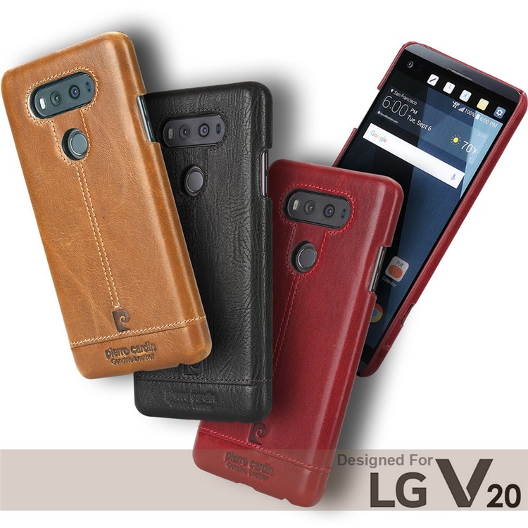 PIERRE CARDIN for LG V20 Stitched Genuine Leather Coated Plastic Case - Black-8