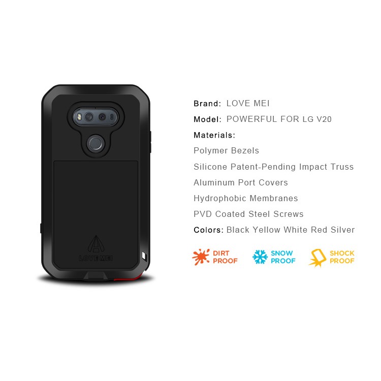 LOVE MEI Powerful Case for LG V20 Drop-proof Shockproof Dust-proof (Metal + Silicone + Tempered Glass) - Black-10