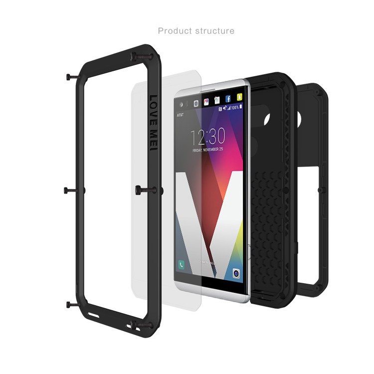 LOVE MEI Powerful Case for LG V20 Drop-proof Shockproof Dust-proof (Metal + Silicone + Tempered Glass) - Black-3