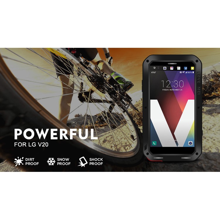 LOVE MEI Powerful Case for LG V20 Drop-proof Shockproof Dust-proof (Metal + Silicone + Tempered Glass) - Black-4
