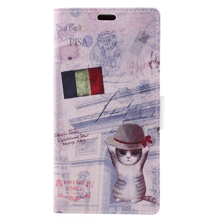 Patterned Leather Wallet Folio Phone Case for LG Stylus 3 - Cat Wearing Hat-3