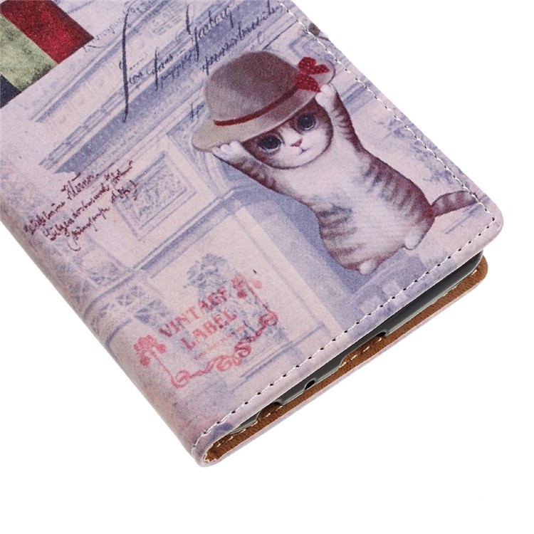 Patterned Leather Wallet Folio Phone Case for LG Stylus 3 - Cat Wearing Hat-7