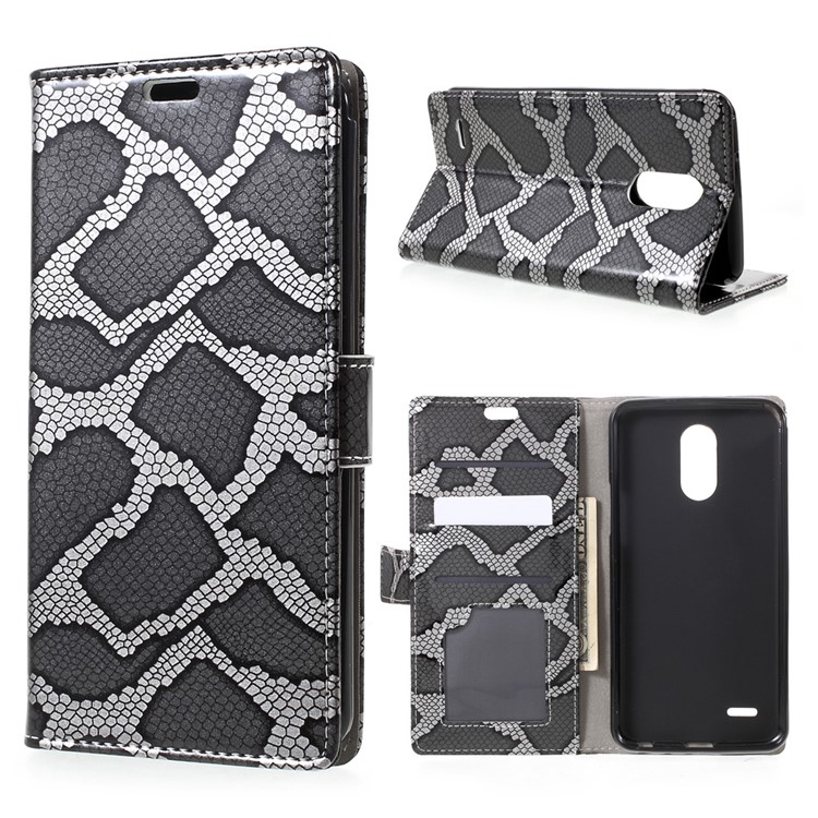Snake Skin Leather Wallet Phone Case with Stand for LG Stylus 3 - Grey-1