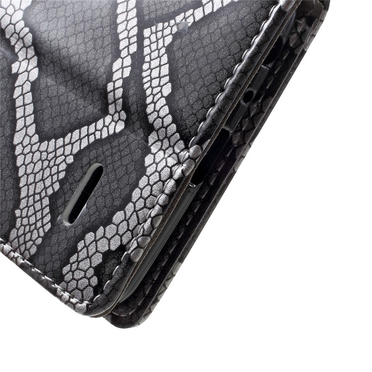 Snake Skin Leather Wallet Phone Case with Stand for LG Stylus 3 - Grey-10