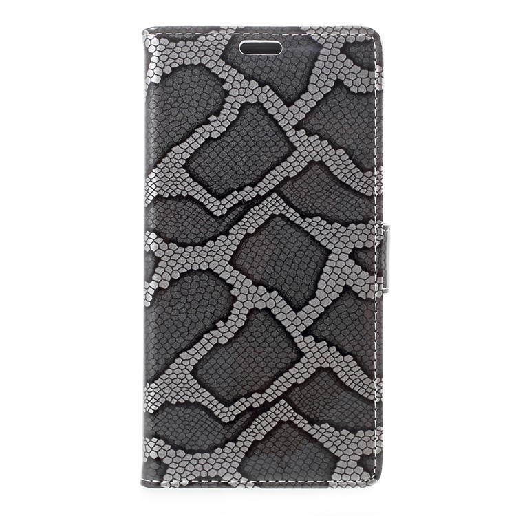 Snake Skin Leather Wallet Phone Case with Stand for LG Stylus 3 - Grey-2