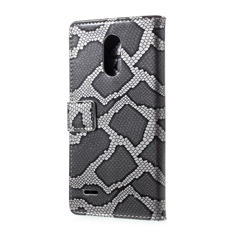 Snake Skin Leather Wallet Phone Case with Stand for LG Stylus 3 - Grey-3