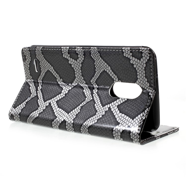 Snake Skin Leather Wallet Phone Case with Stand for LG Stylus 3 - Grey-4