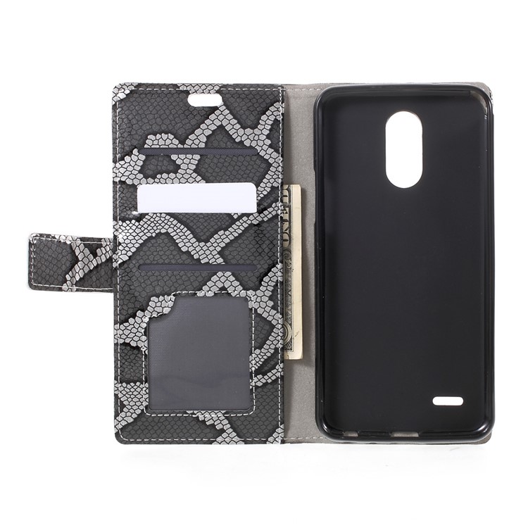 Snake Skin Leather Wallet Phone Case with Stand for LG Stylus 3 - Grey-5