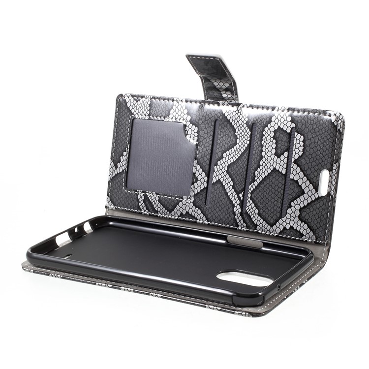 Snake Skin Leather Wallet Phone Case with Stand for LG Stylus 3 - Grey-6
