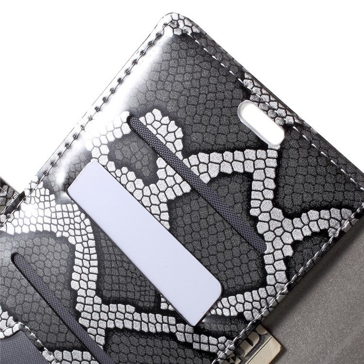 Snake Skin Leather Wallet Phone Case with Stand for LG Stylus 3 - Grey-7