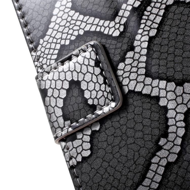 Snake Skin Leather Wallet Phone Case with Stand for LG Stylus 3 - Grey-9