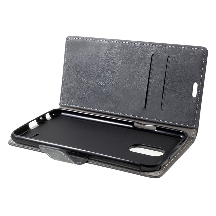 For LG Stylus 3 Vintage Wallet Leather Cell Phone Case - Grey-6