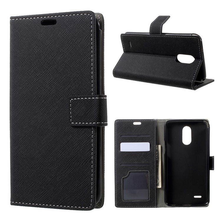 Cross Pattern Leather Wallet Flip Stand Case for LG Stylus 3 - Black-1