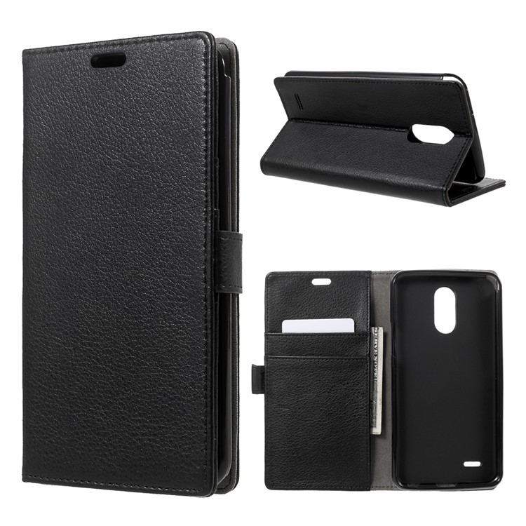 Litchi Grain Flip Phone Case Leather Stand Wallet for LG Stylus 3 - Black-1