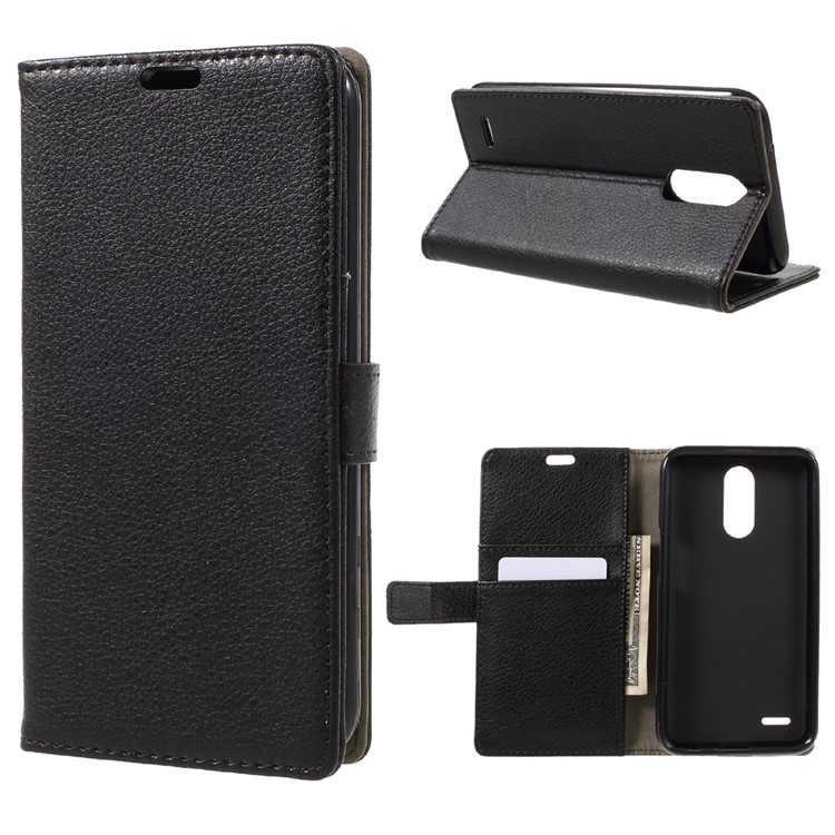 For LG V5 Litchi Texture Flip Stand Wallet Leather Cover Case - Black-1