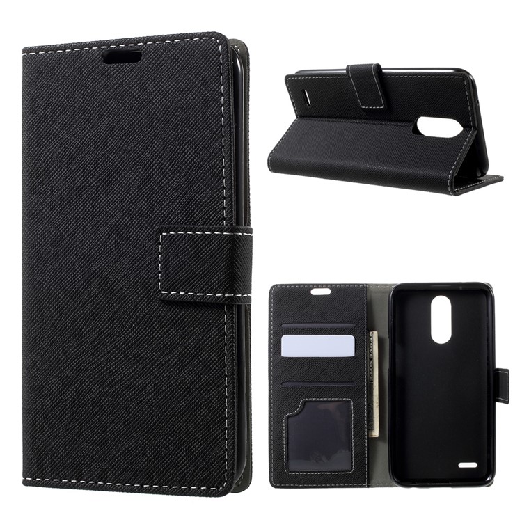 For LG V5 Magnetic Flip Stand Leather Wallet Case Cross Texture - Black-1