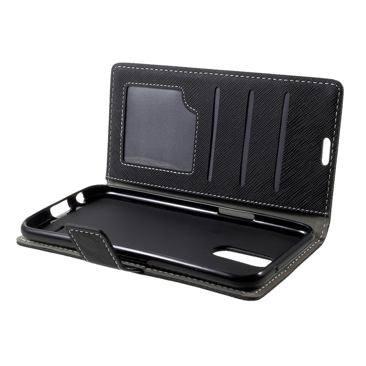 For LG V5 Magnetic Flip Stand Leather Wallet Case Cross Texture - Black-6