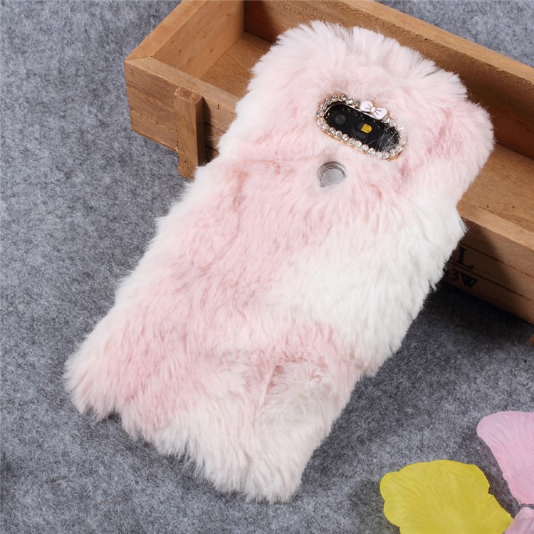 Rhinestone Studded Faux Rabbit Fur TPU Phone Case for LG G5 / G5 SE - Pink-1