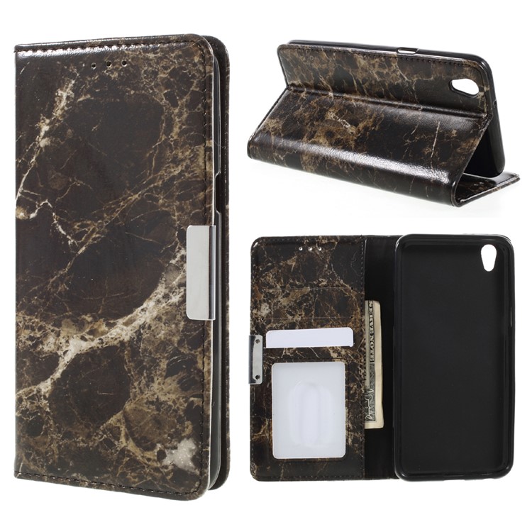 Marble Design Flip Stand Wallet Leather Case for LG U F820L - Black-1