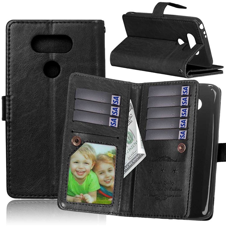 For LG G5 / G5 SE Crazy Horse 9 Card Slots Wallet Leather Case Cover - Black-1