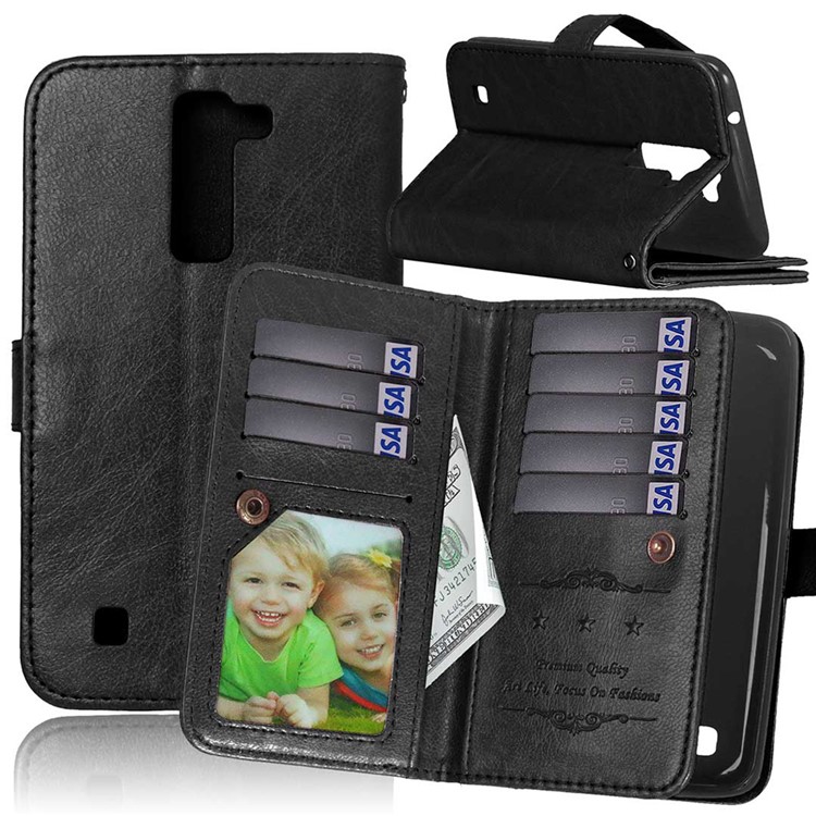 Multiple 9 Card Slots Crazy Horse Leather Wallet Cover for LG K7/Tribute 5 - Black-1