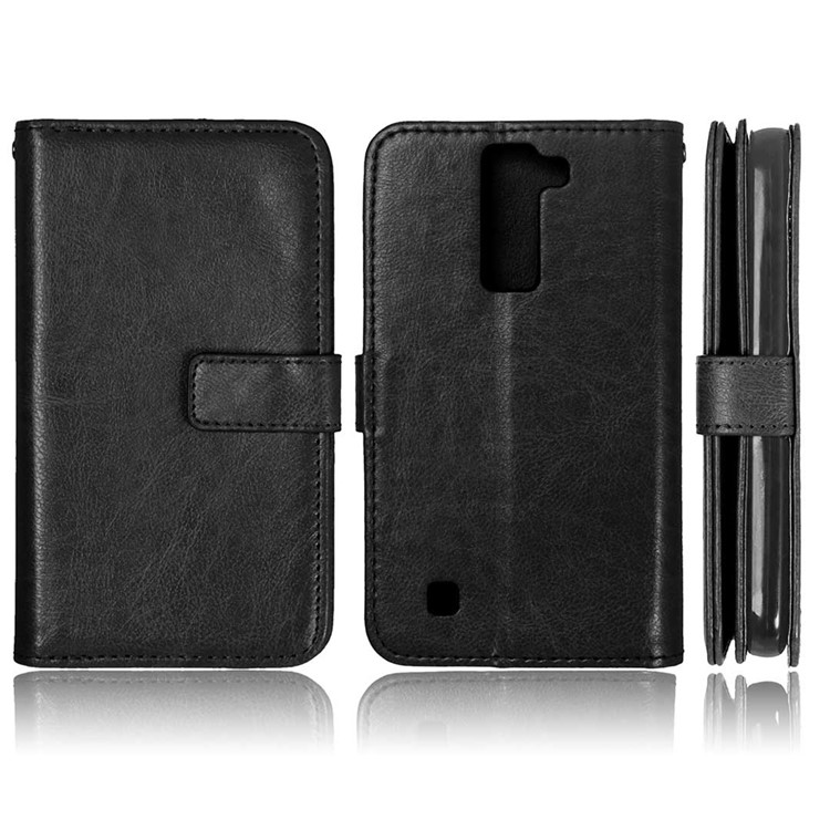 For LG K8 Crazy Horse 9 Card Slots Leather Wallet Phone Casing - Black-2